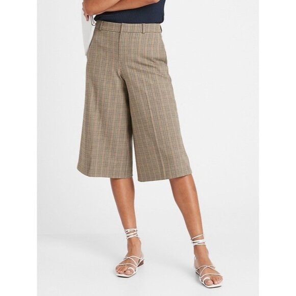 Banana Republic High Rise Culottes Pant (Sz 10) Mini Check Plaid Wide Leg Gaucho - Picture 1 of 8